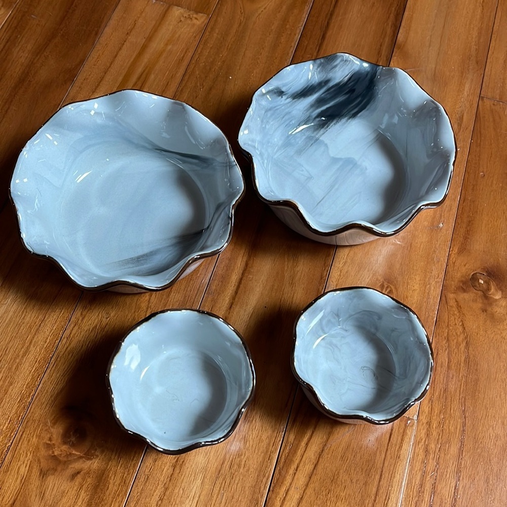 Pottery dish set Marble glazed ruffle edge pottery hostess serving